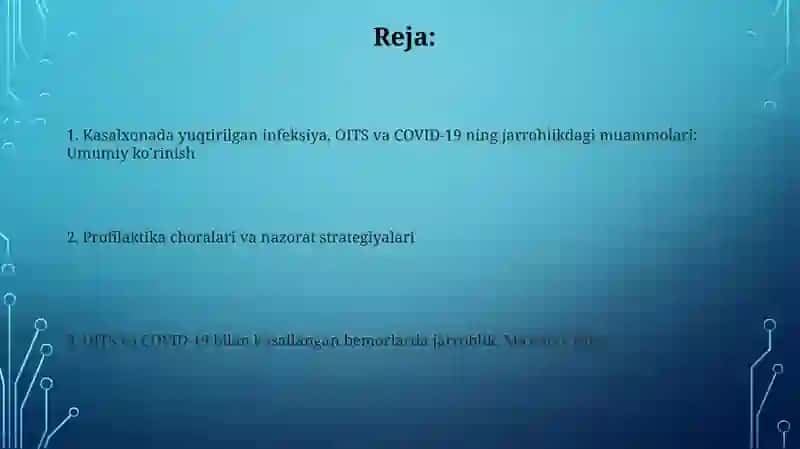 Shifoxona ich infeksiyasi.Xirurgiyada OITS va KOVID-19 muammolari 2