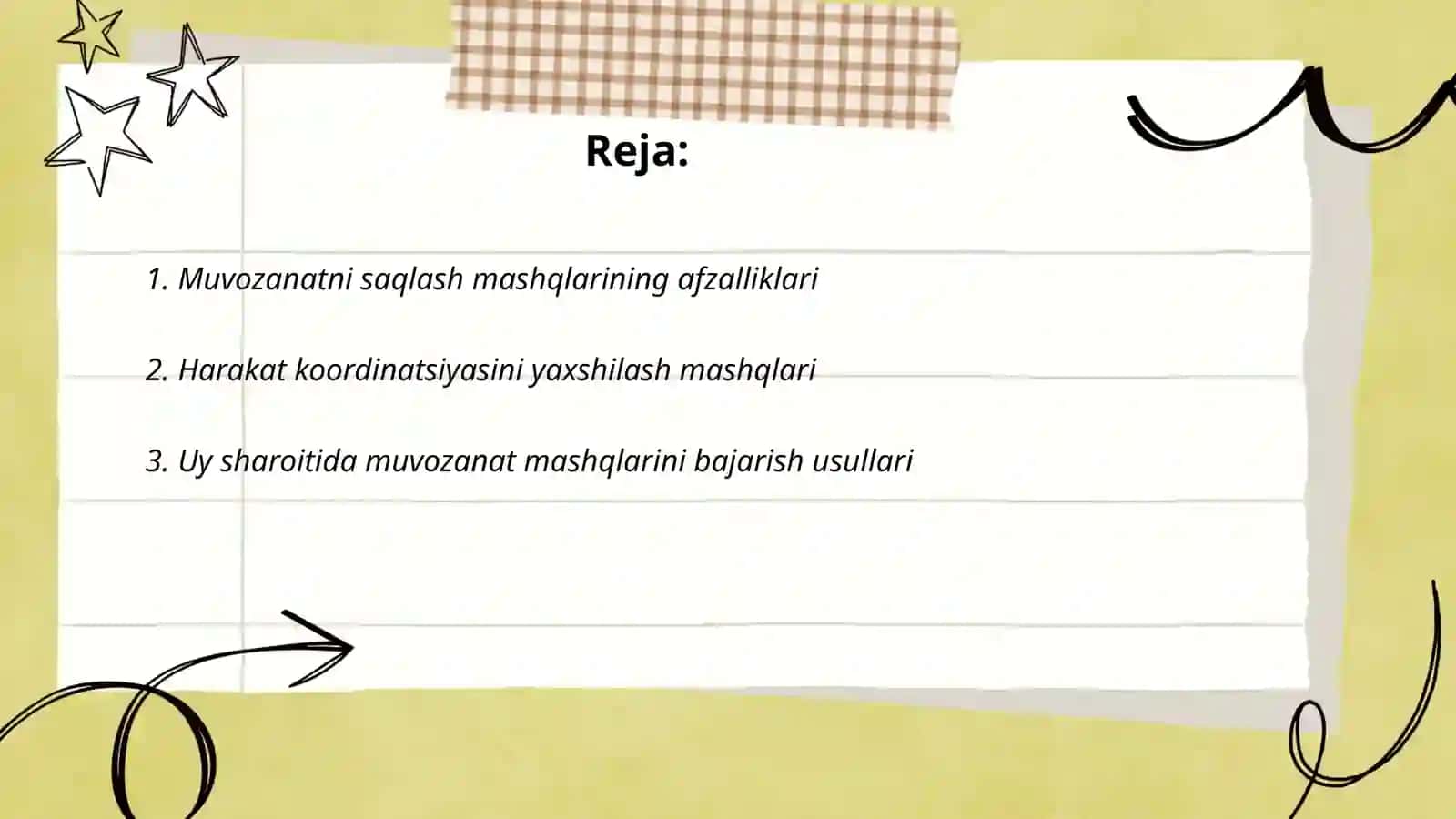 Muvozanatni saqlash mashqlarini bajarish 2