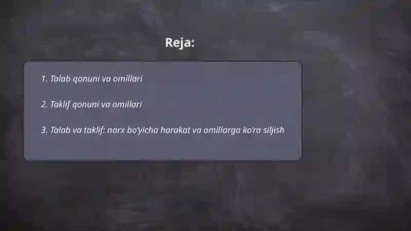 Talab va taklif nazariyasi. Bozor muvozanati 2