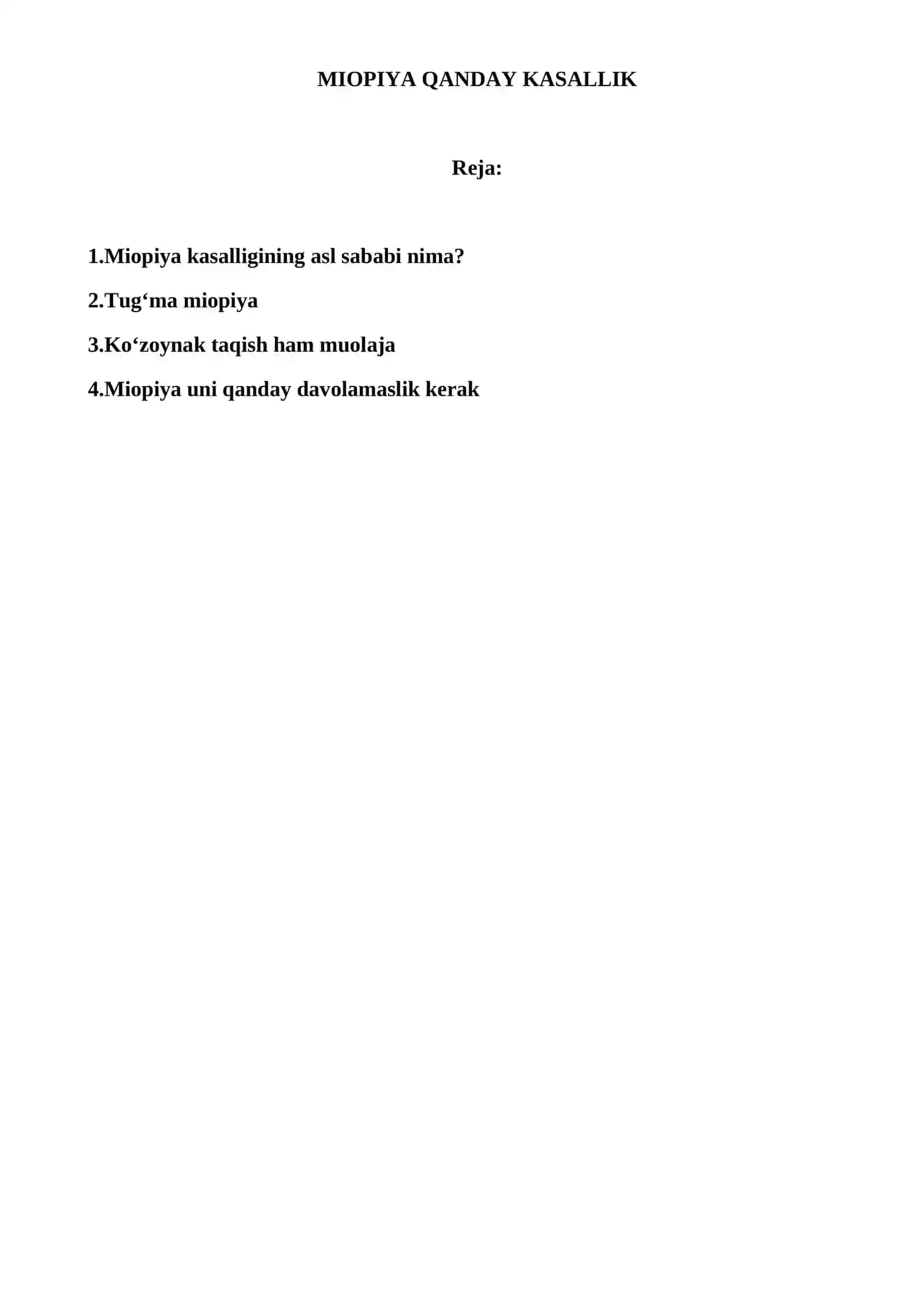 MIOPIYA KASALLIGI. REFERAT 2