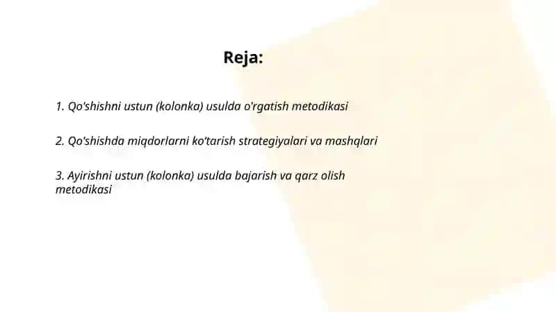 Arifmetik amallar bajarish metodikasi 2