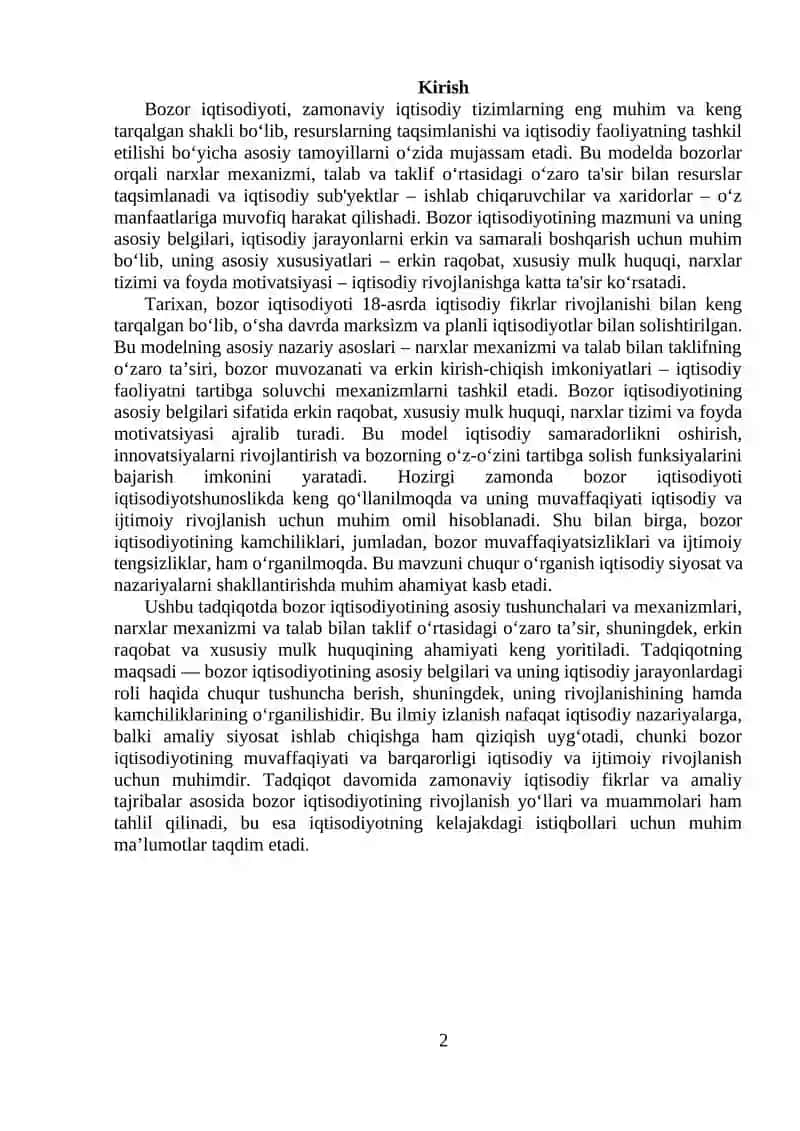 Bozor iqtisodiyotining asosiy tushunchalari va mexanizmlari 2