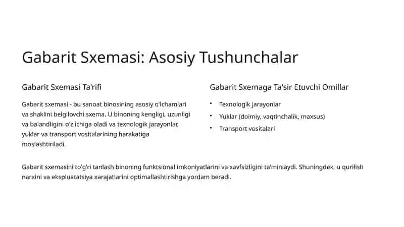 Sanoat Binolarining Gabarit Sxemasi va Konstruktiv Elementlarini Tanlash 2