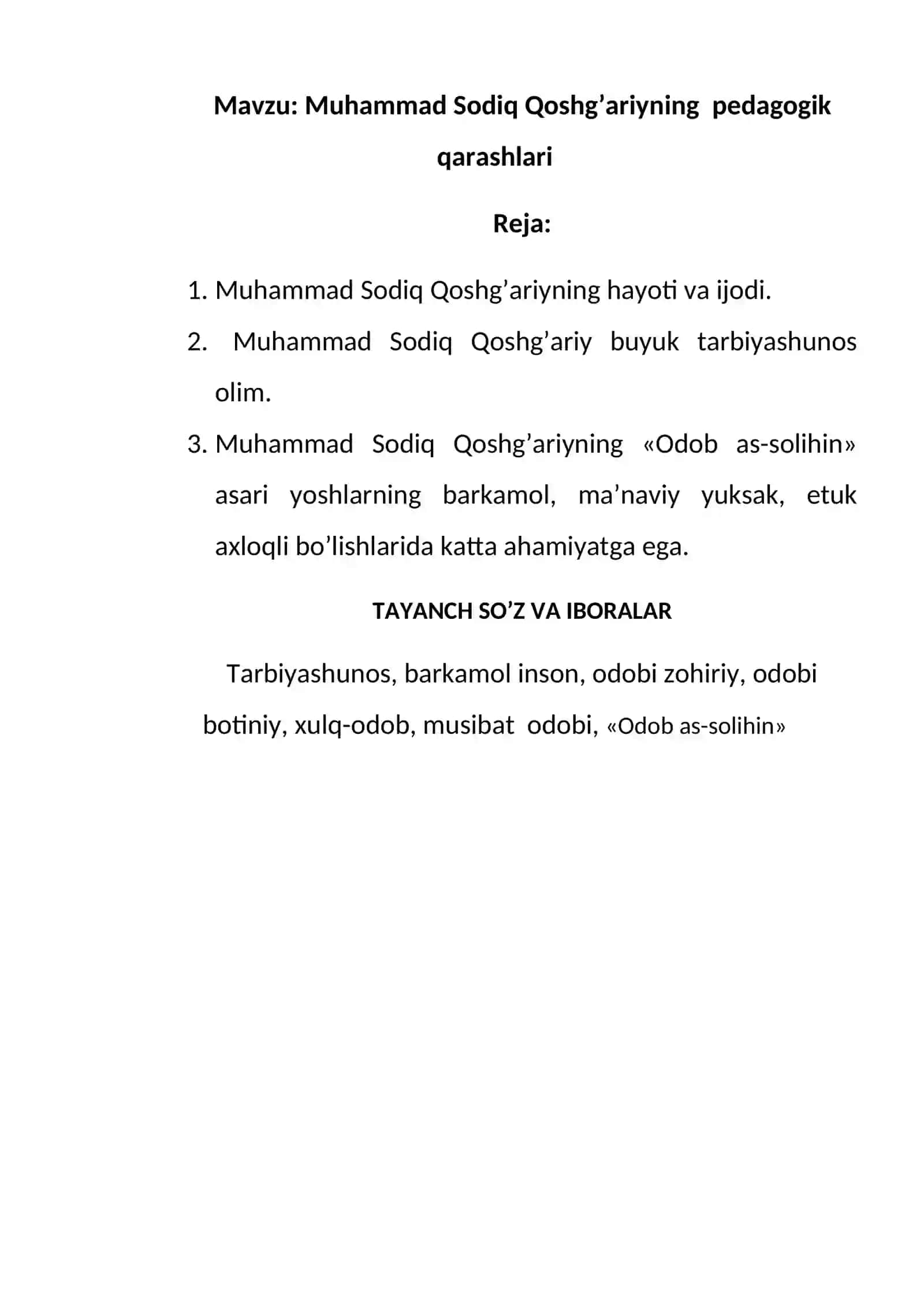 Muhammad sodiq qoshg’ariy faoliyati va pedagogik qarashlari 2