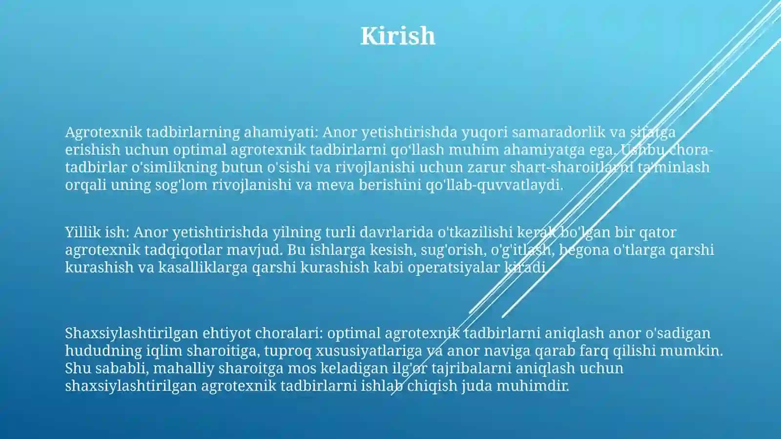 Anor OʻSimligini Yetishtirishning Yillik Agrotexnik TadbirlarniIshlabChiqish 2