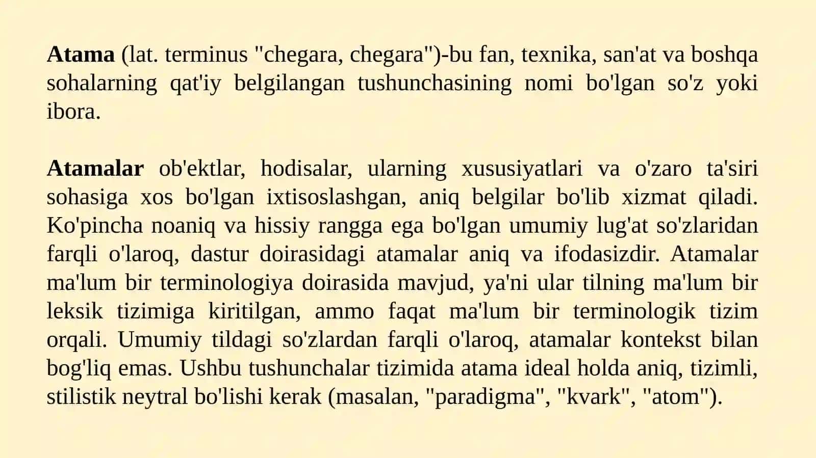Til va terminologiya. Men tanlagan sohada oʻzbek tilining oʻrni. 2