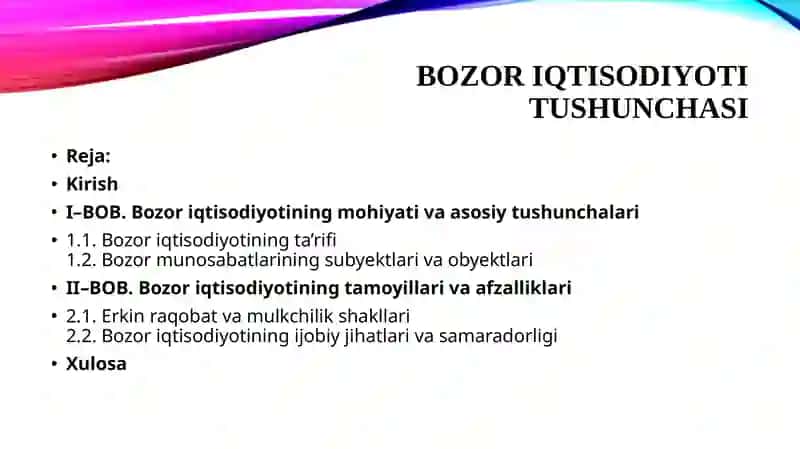 Bozor iqtisodiyoti tushunchasi 2