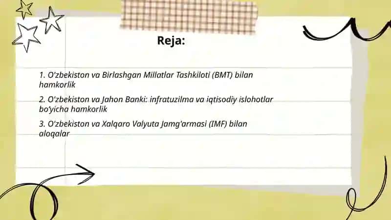 O'zbekistonning xalqaro tashkilotlar bilan hamkorlik aloqalari 2