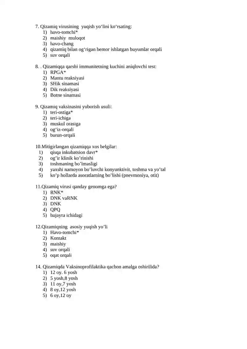 №20 Qizamiq, qizilcha va tepki kasalliklarida epidemiologik nazoratni tashkillashtirish 2