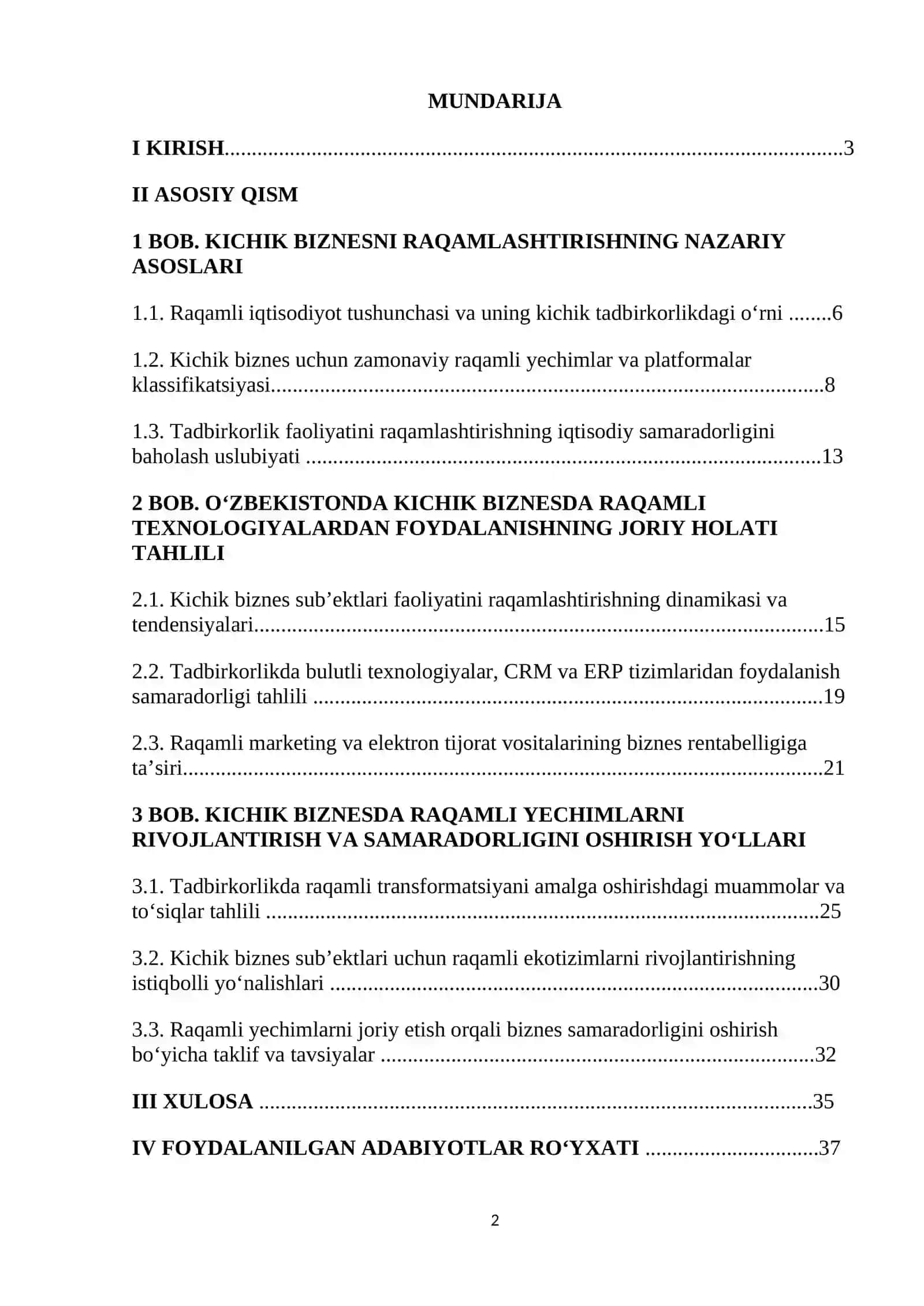 Kichik biznes va tadbirkorlikda raqamli echimlardan foydalanish samaradorligi 2