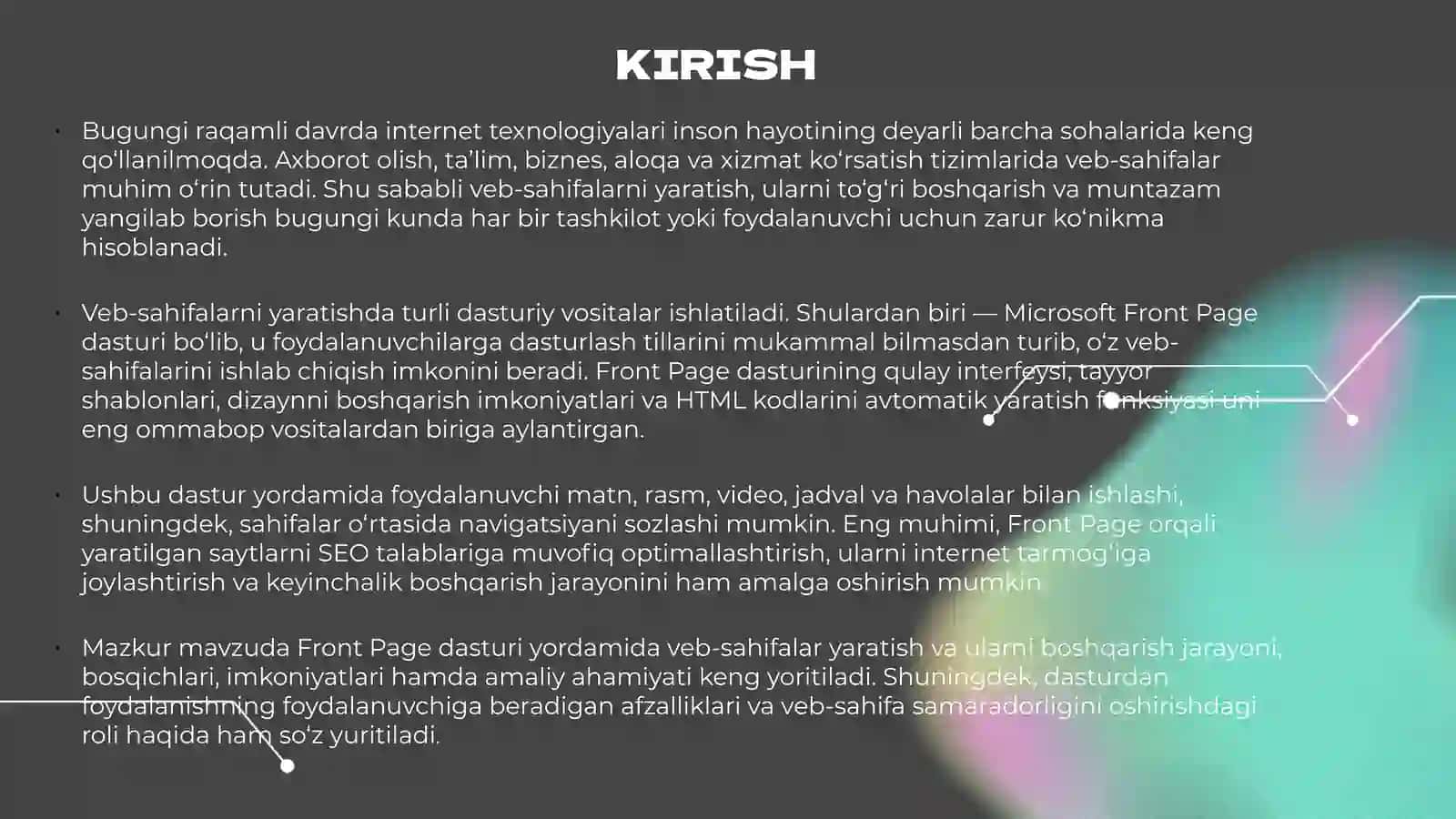 FRONT PAGE   dasturi yordamida veb-sahifalar yaratish va ularni boshqarish 2