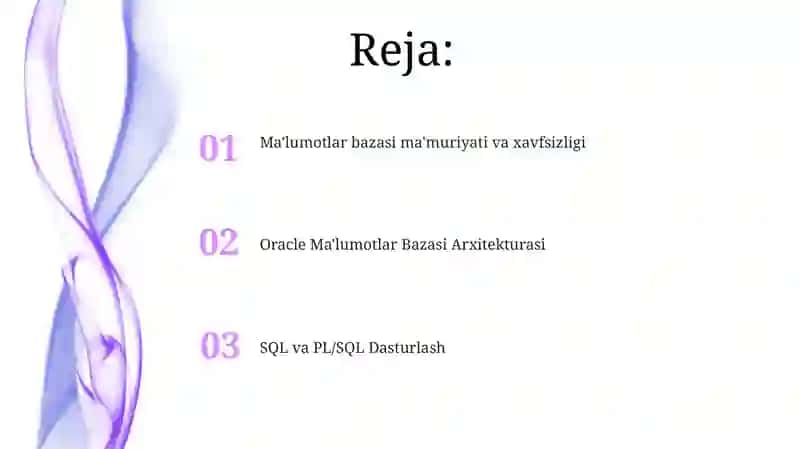 Oracle ma'lumotlar bazasini boshqarish tizimlari 2