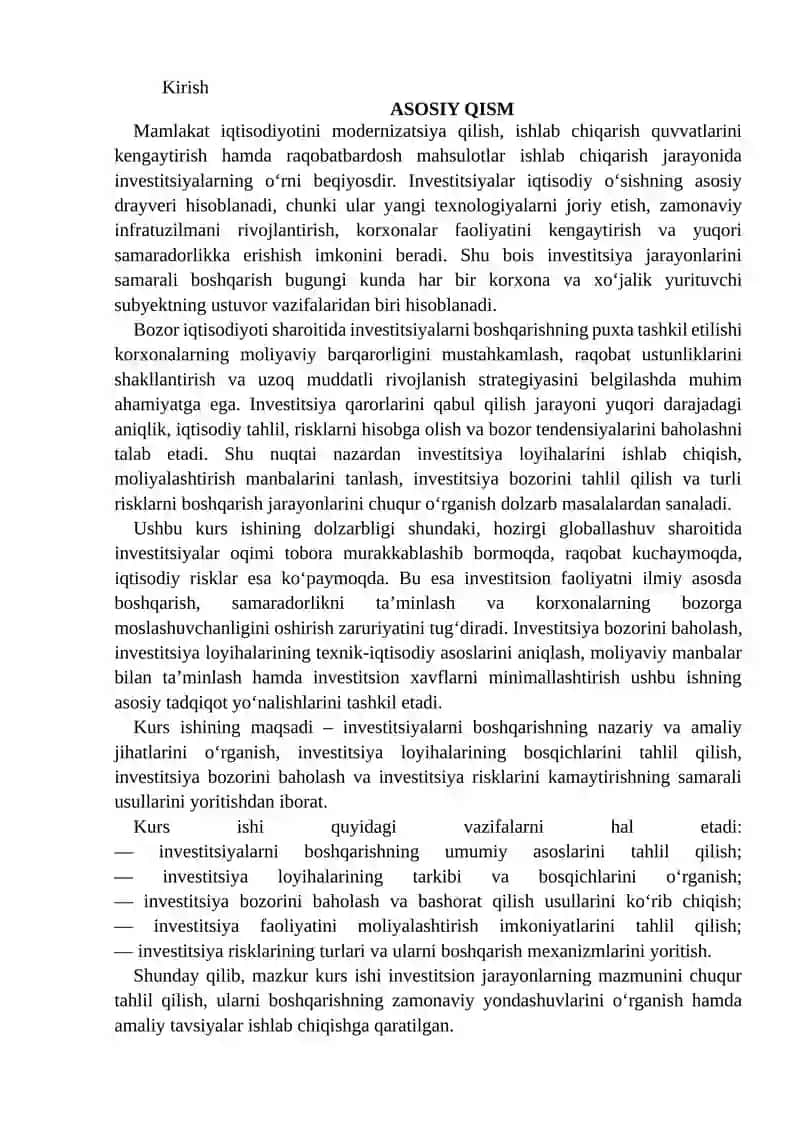 INVESTITSIYALARNI BOSHQARISHNING UMUMIY ASOSLARI 2
