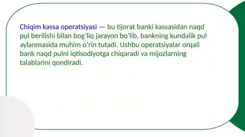 Tijorat banklarining chiqim kassa operatsiyasi hisobi va auditi 2