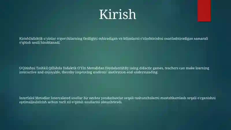 O'Qitishni Tashkil Qilishda Didaktik O'Yin Metodidan Foydalanish 2