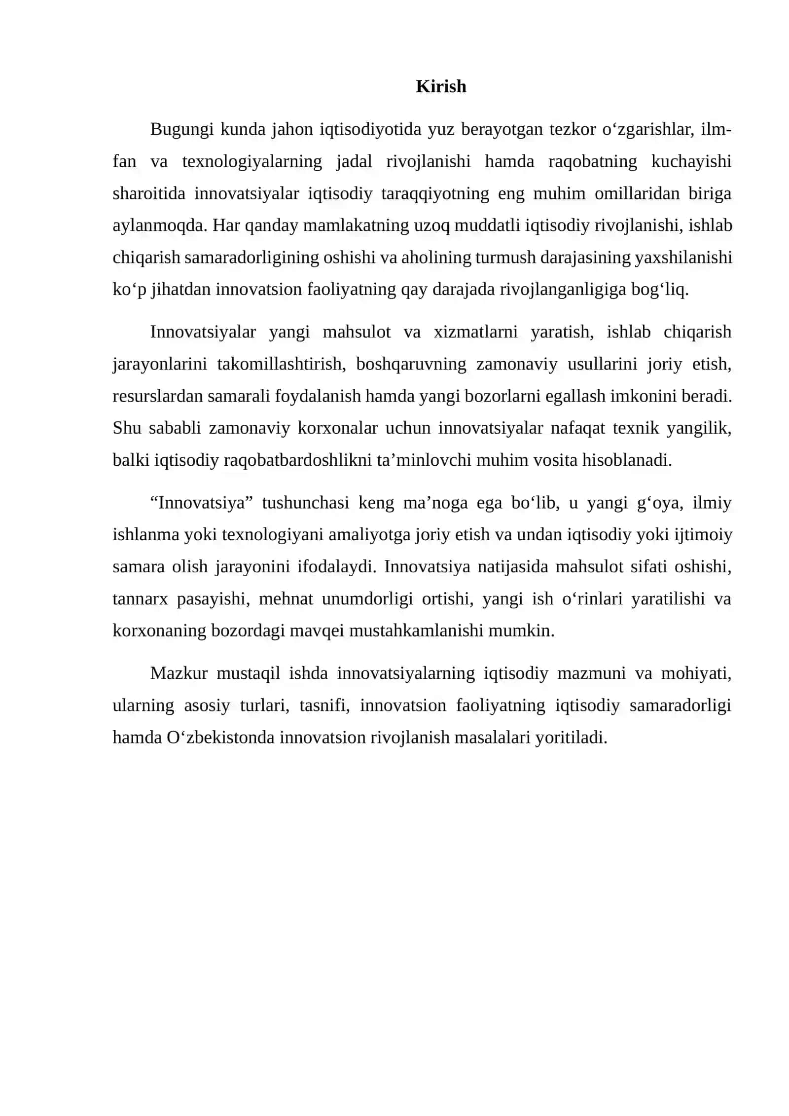 INNOVATSIYALARNING IQTISODIY MAZMUNI, MOHIYATI VA TASNIFI 2