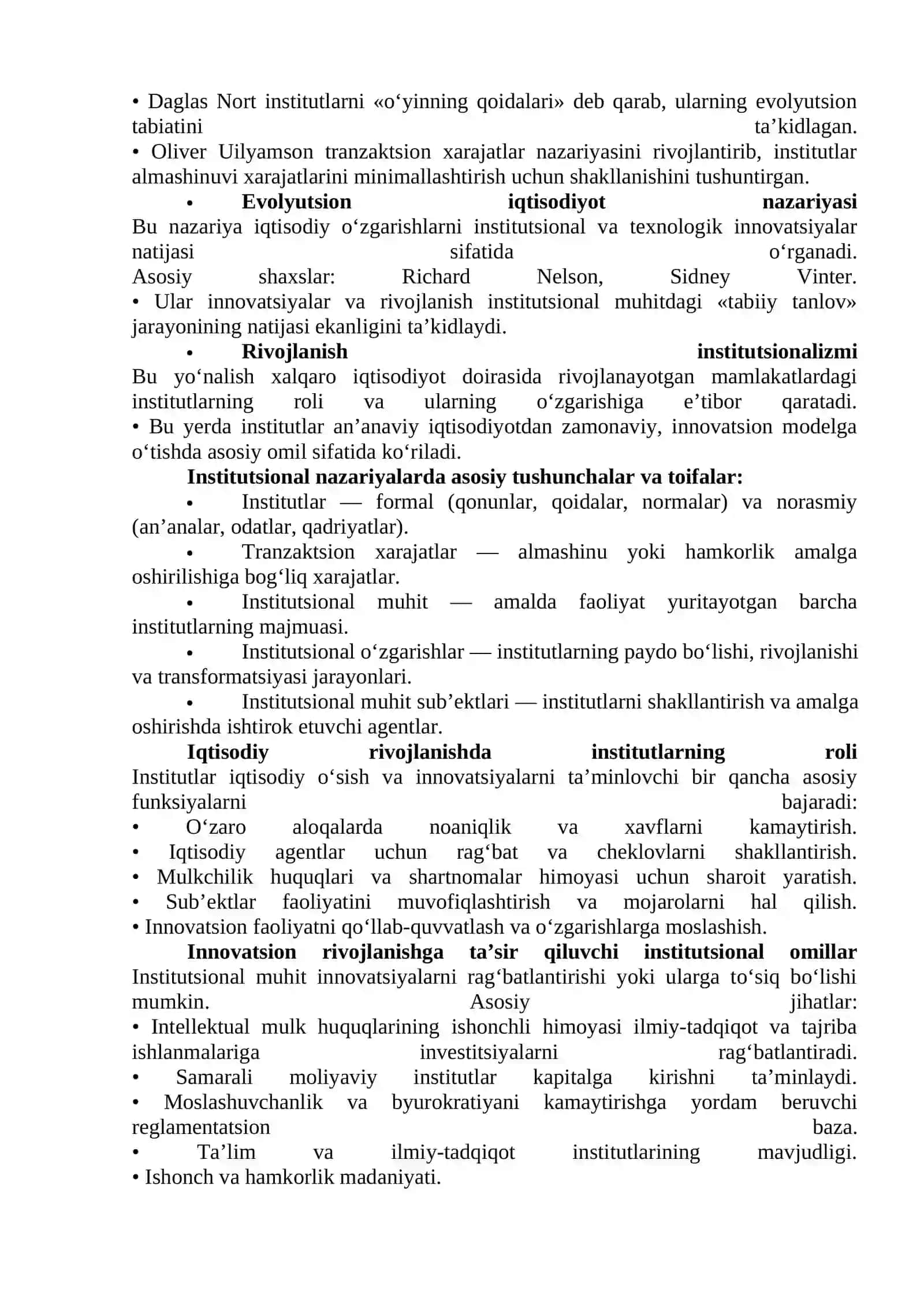 Rivojlanishning institutsional nazariyalari va tashkiliy innovatsiyalarning subyektlari 2