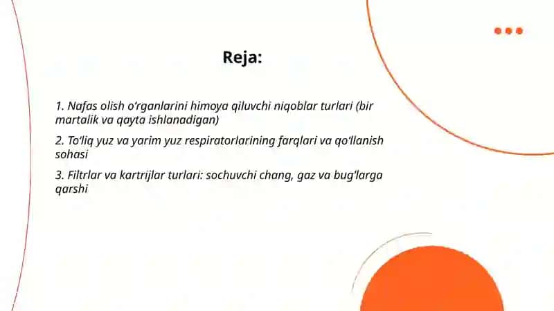 Nafas olish oʻrganlarini himoya qiluvchi individual himoya 2