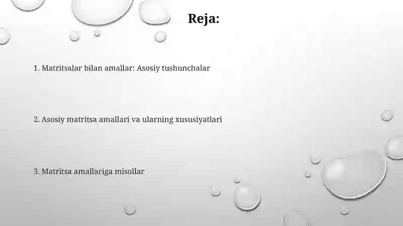 Matritsalar ustida amallar 2