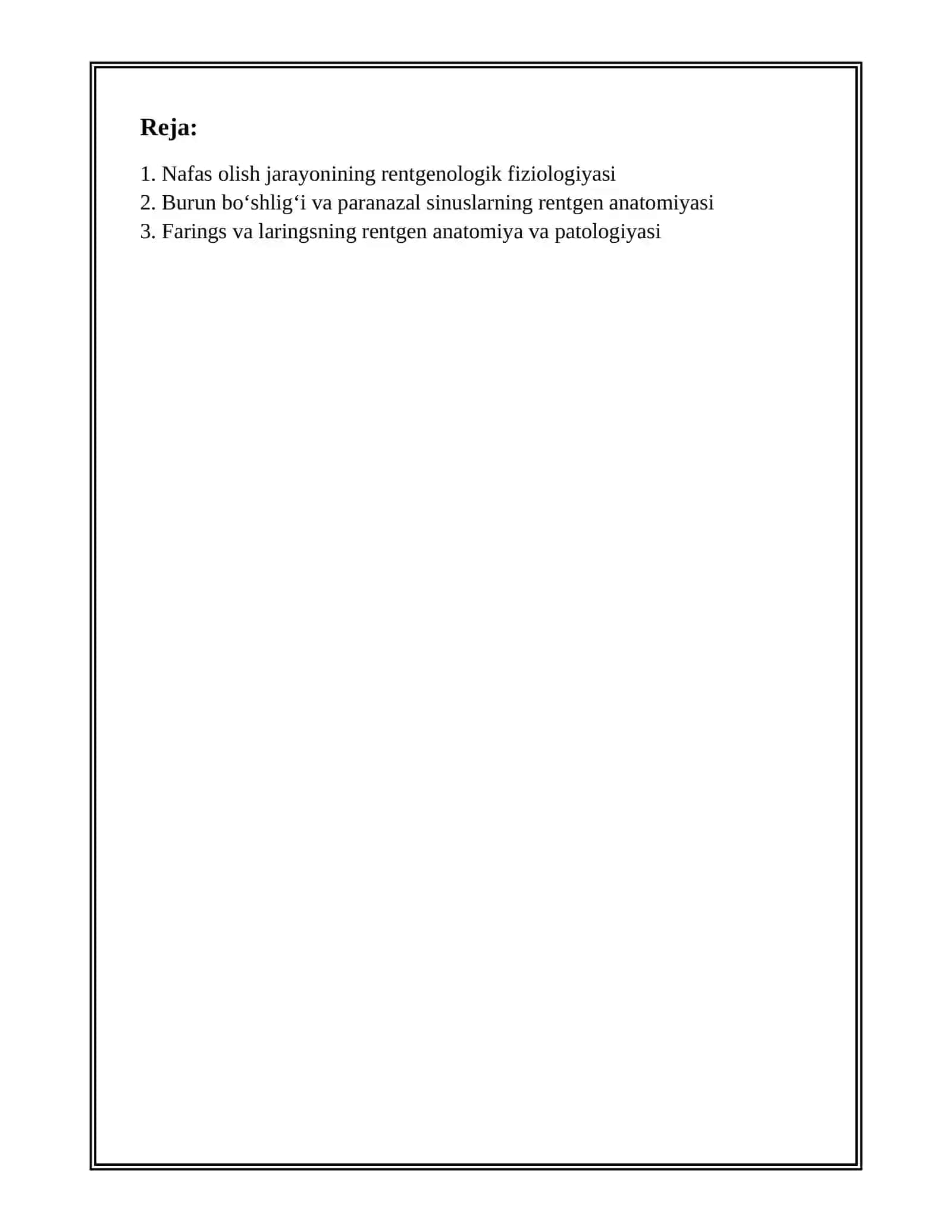 NAFAS OLISH JARAYONI. NAFAS A'ZOLARINING RENTGEN ANATOMIYASI VA RIVOJLANISH NUQSONLARI 2