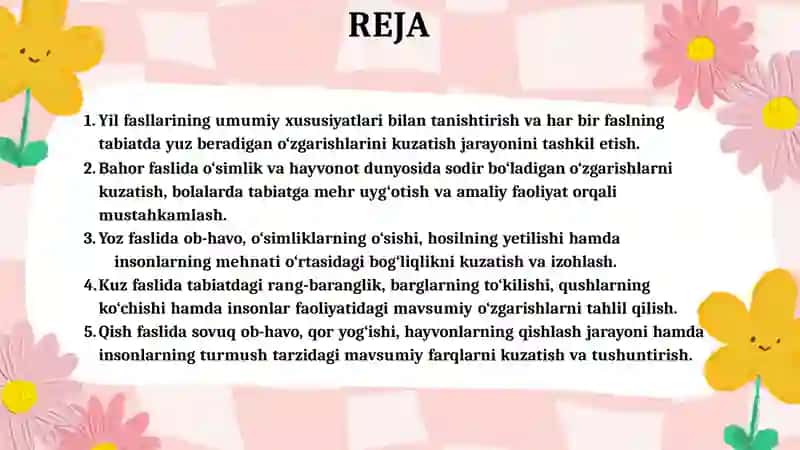 Kattaguruhdabolalarniyilningturlifasllaridamavsumningo'zgarishlaribilantanishtirish 2