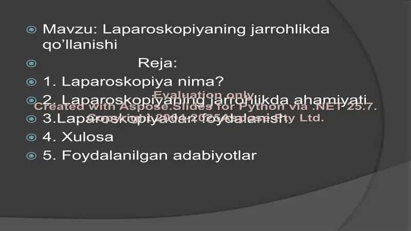 Laparoskopiyaning jarrohlikda qo’llanishi 2