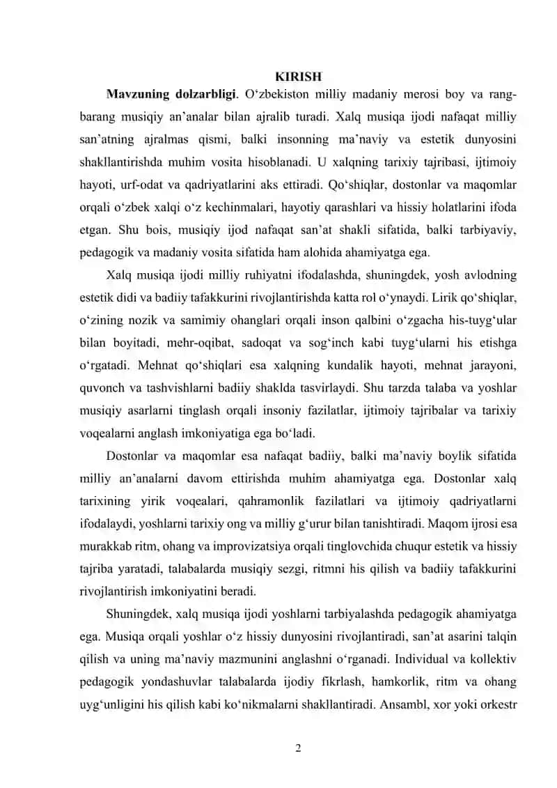 Jamiyatimizda inson kamolotini shakllantirishda O‘zbek xalq  musiqa ijodining roli 2