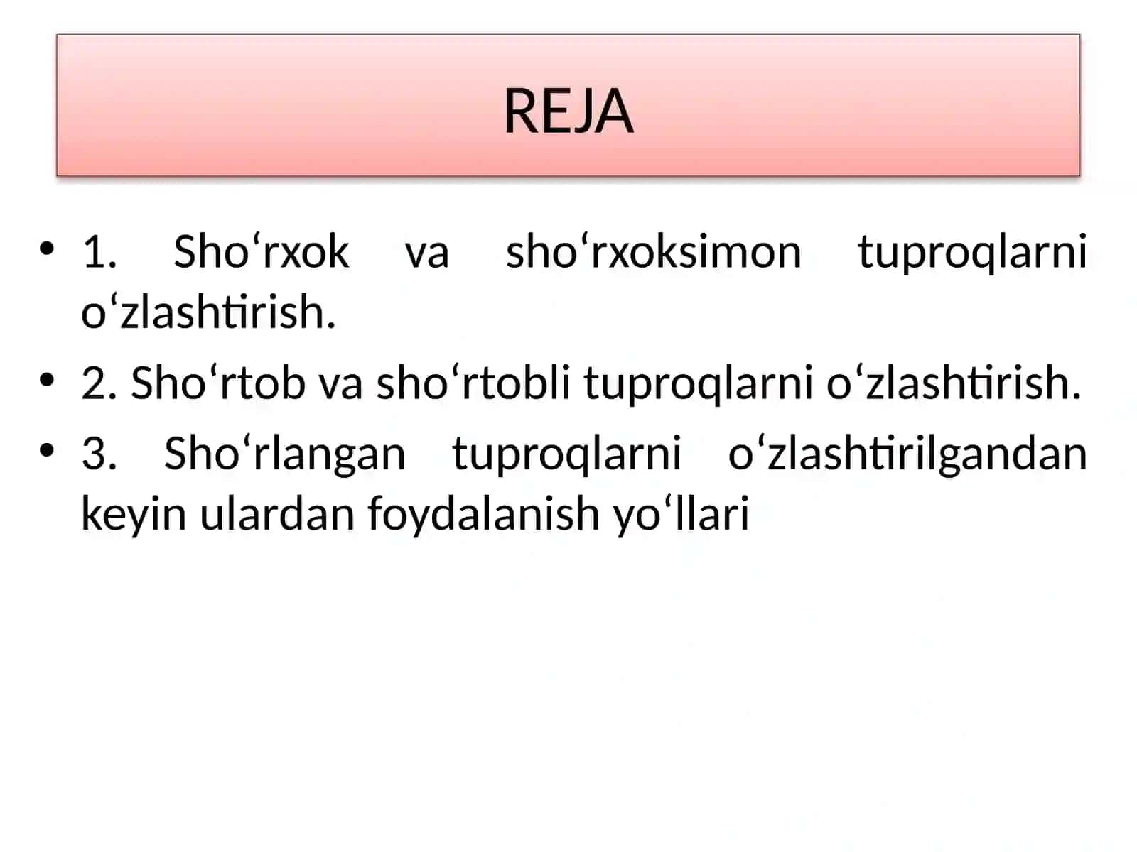 Sho‘rhok va sho‘rhokli, sho‘rtob va sho‘rtobli, taqirli tuproqlar va qumliklarni o‘zlashtirish 2