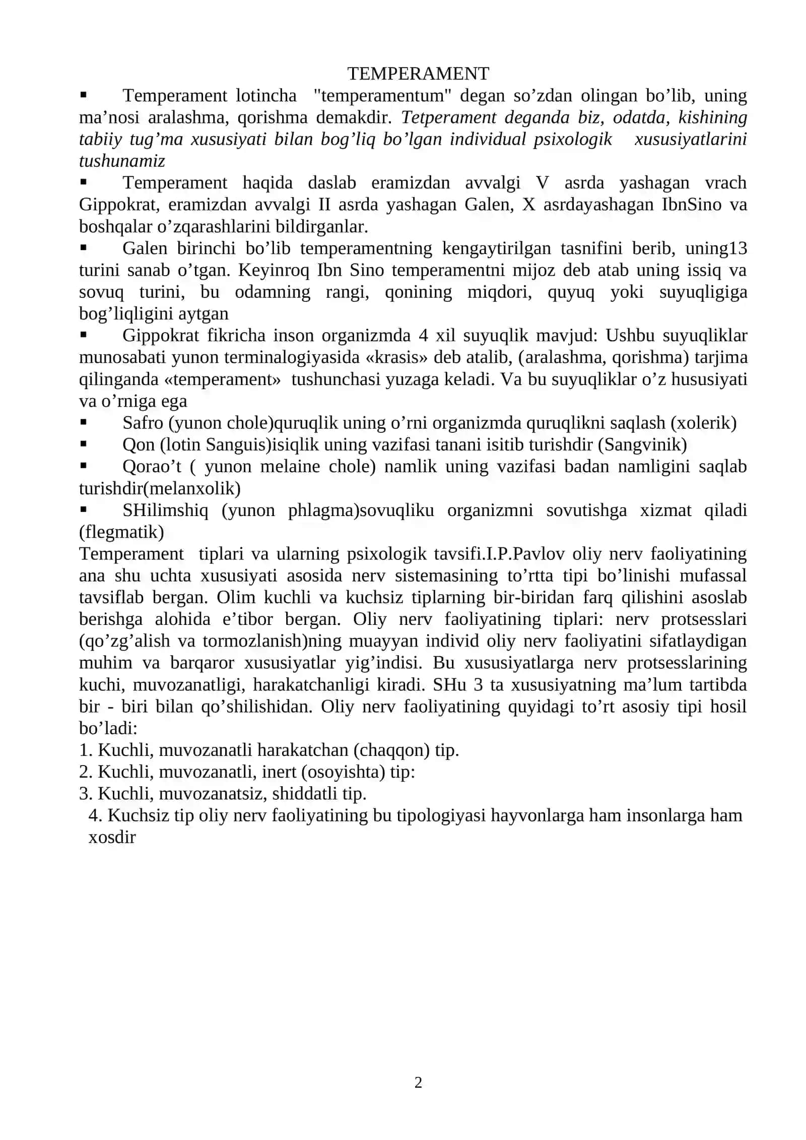 Temperamentni aniqlash bo’yicha testlar 2