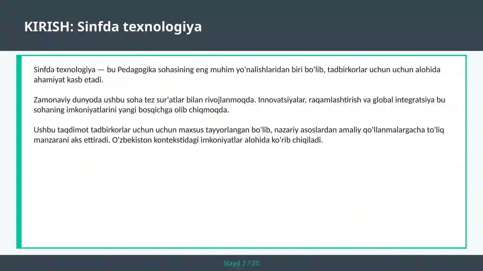 Sinfda texnologiya 2