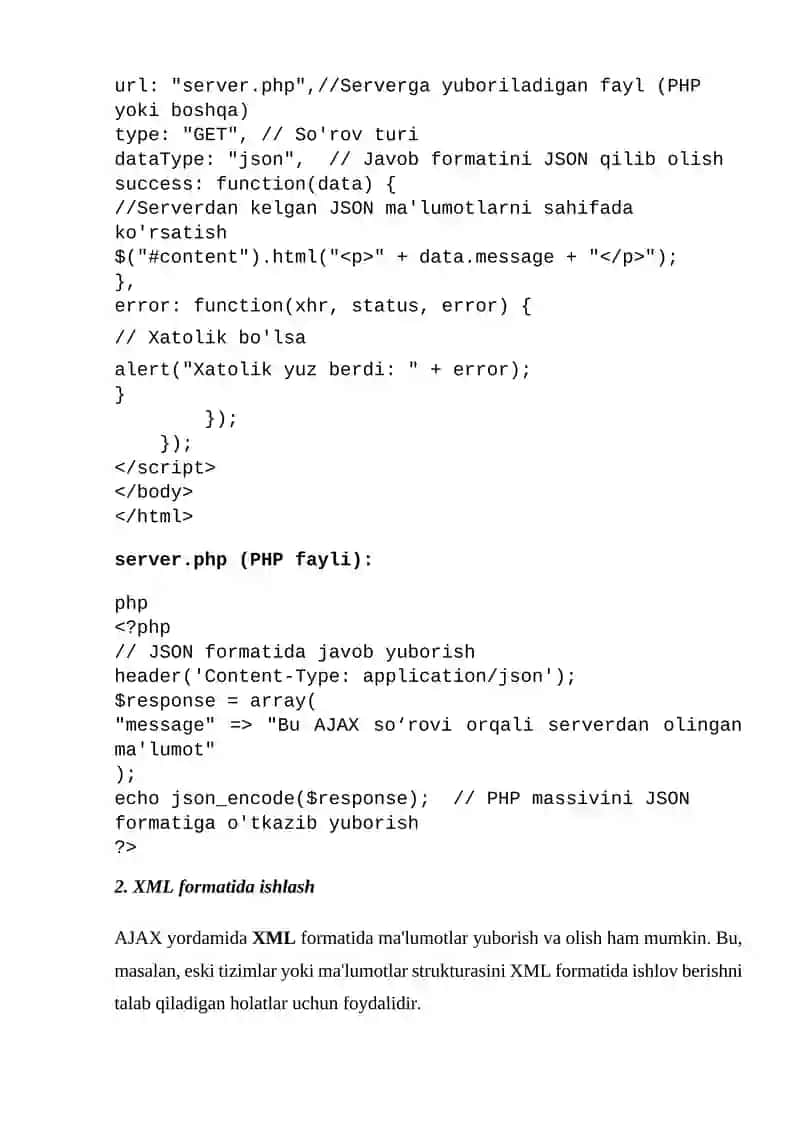 AJAXQUery asosida veb sahifa kontentlarini boshqarish 2