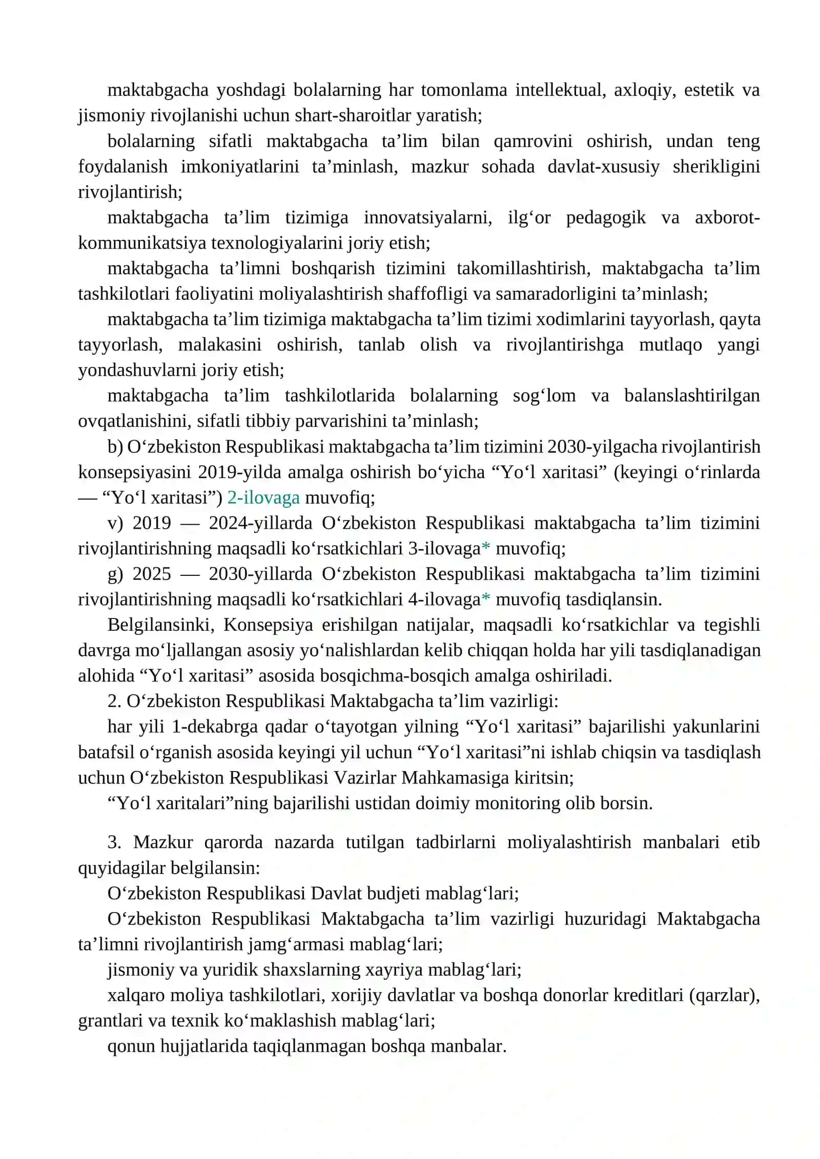 O‘zbekiston Respublikasi Maktabgacha ta’limi tiziminini 2030 yilgacha rivojlantirish Konsepsiyasi 2