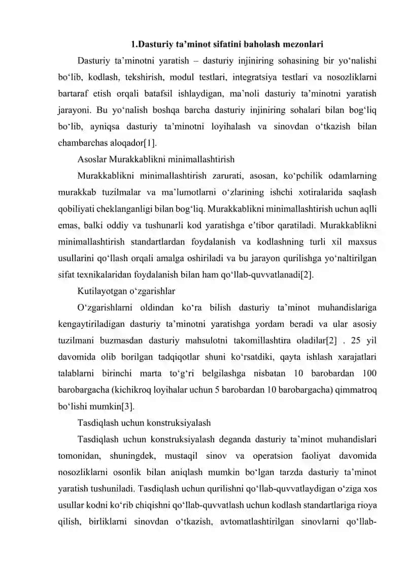 DASTURIY TAʼMINOT SIFATINI MIQDORIY BAHOLASH 2