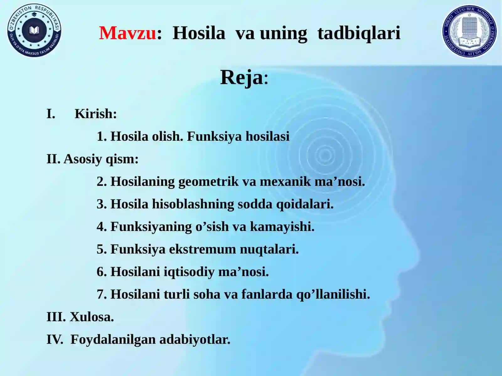 Hosilava uning tadbiqlari 2