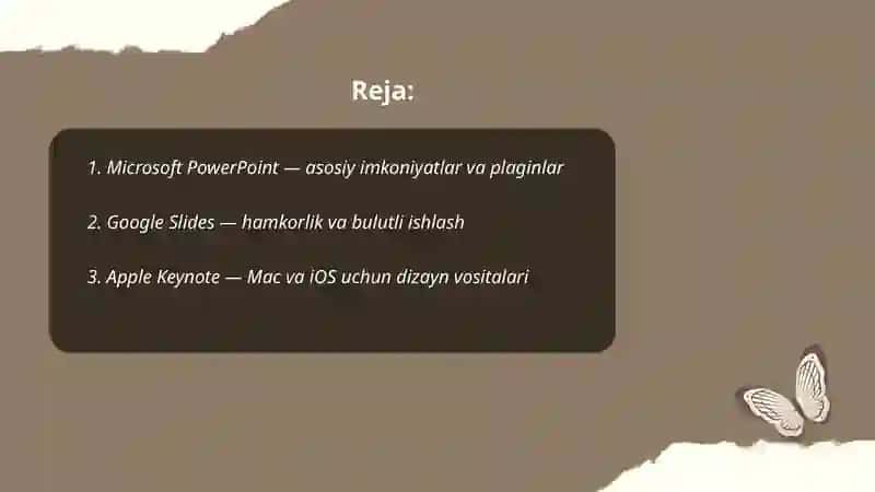 Taqdimotlarni ishlab chiqishning instrumental vositalari 2