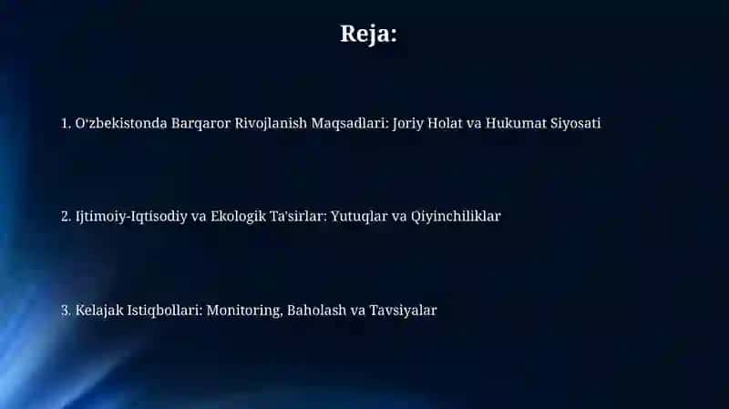 O‘zbekistonda Barqaror RIVOJLANISH MAQSADLARI 2