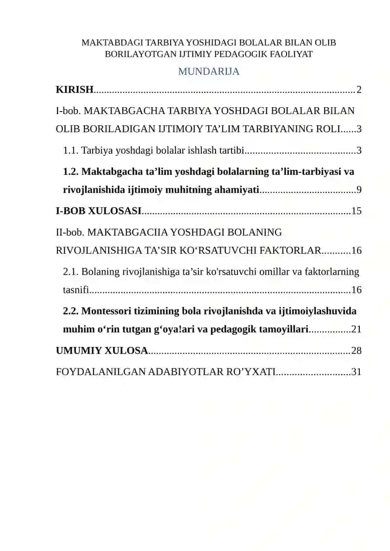 MAKTABDAGI TARBIYA YOSHIDAGI BOLALAR BILAN OLIB BORILAYOTGAN IJTIMIY PEDAGOGIK FAOLIYAT 2
