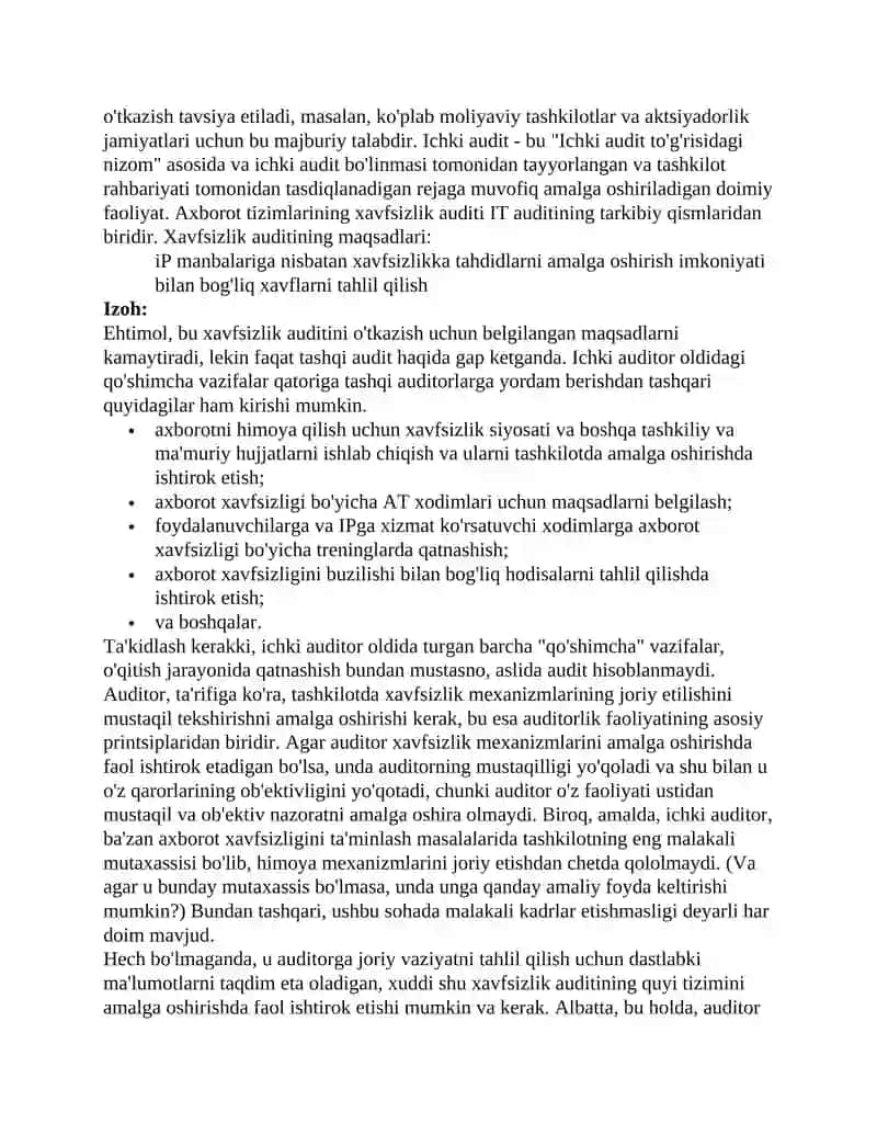 Davlat muassasasining axborot xavfsizligini tashqi auditi. Audit ma'lumotlarini tahlil qilish 2