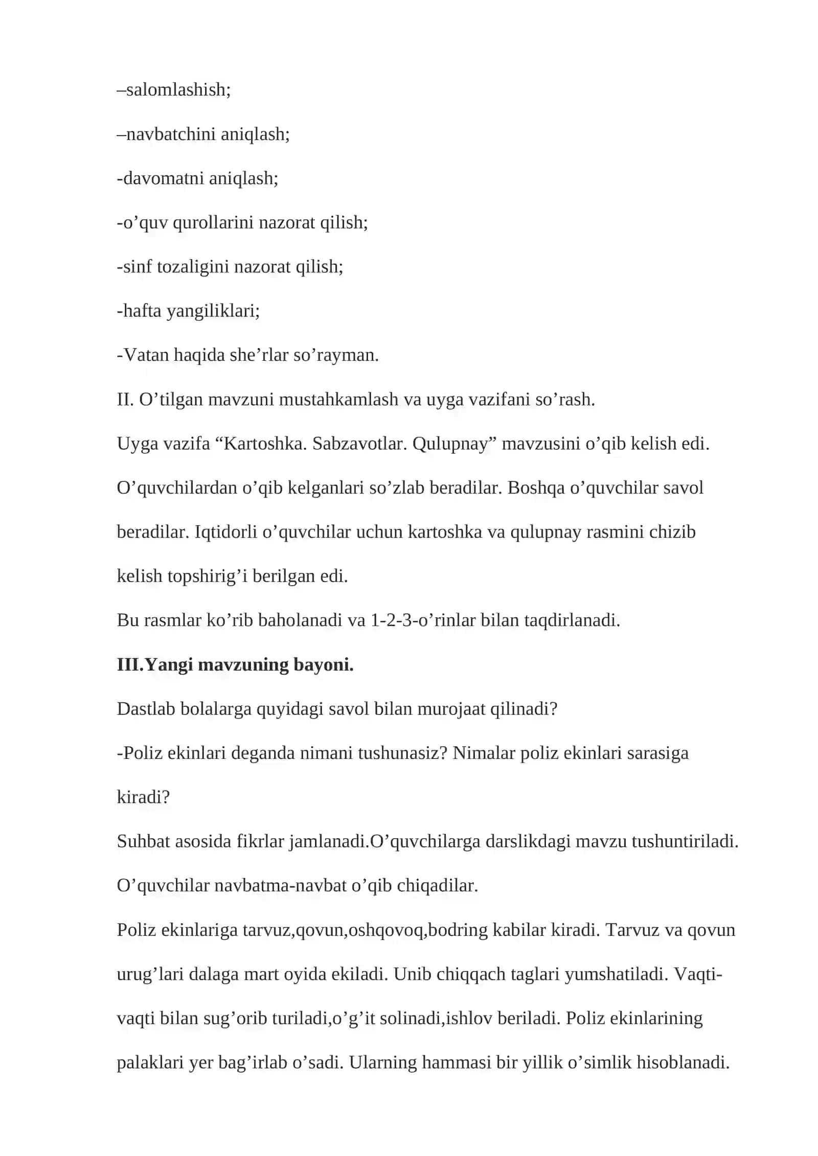 3-sinf Tabiiy Fan (Science) Poliz ekinlari dars ishlanma 2