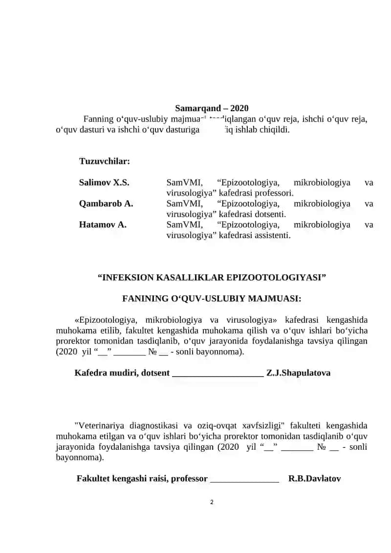 INFEKSION KASALLIKLAR EPIZOOTOLOGIYASI 2
