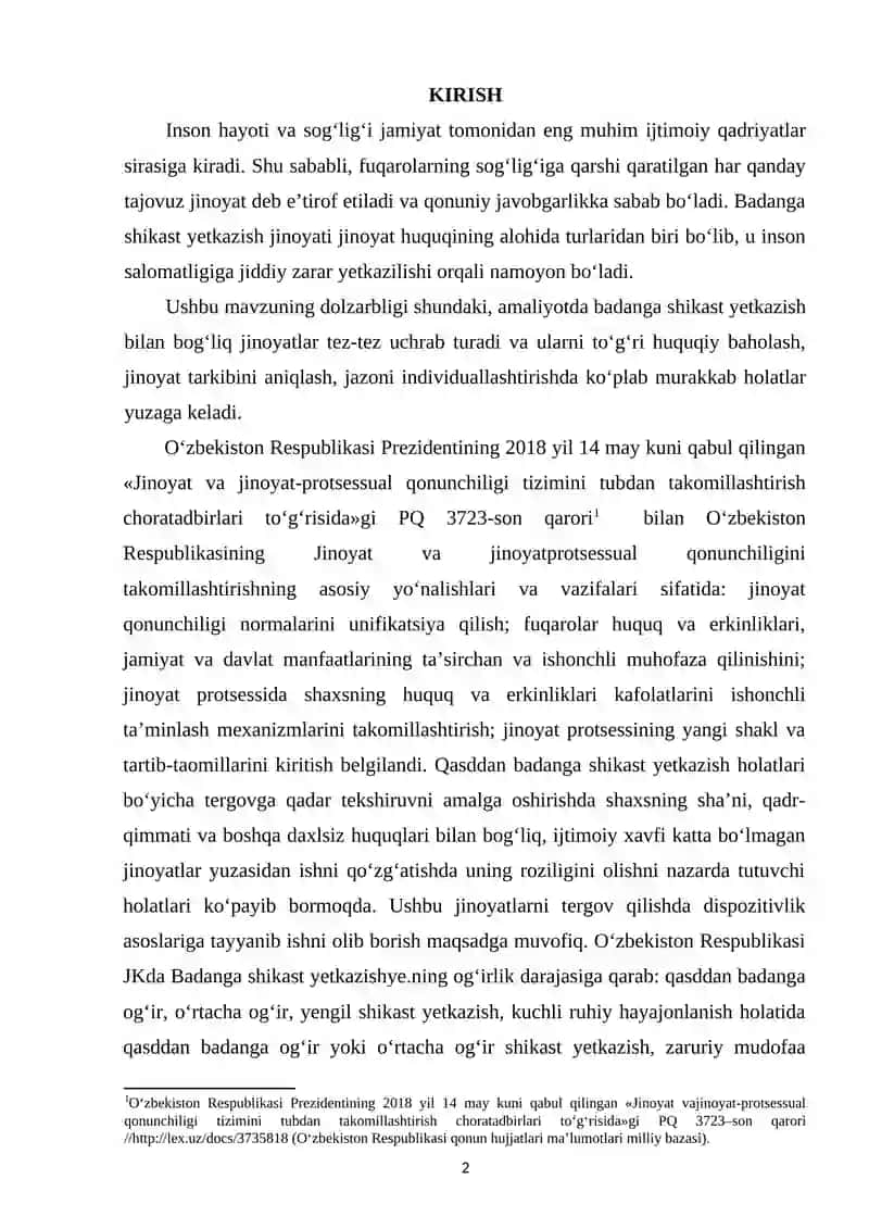 BADANGA SHIKAST YETKAZISH JINOYATI 2