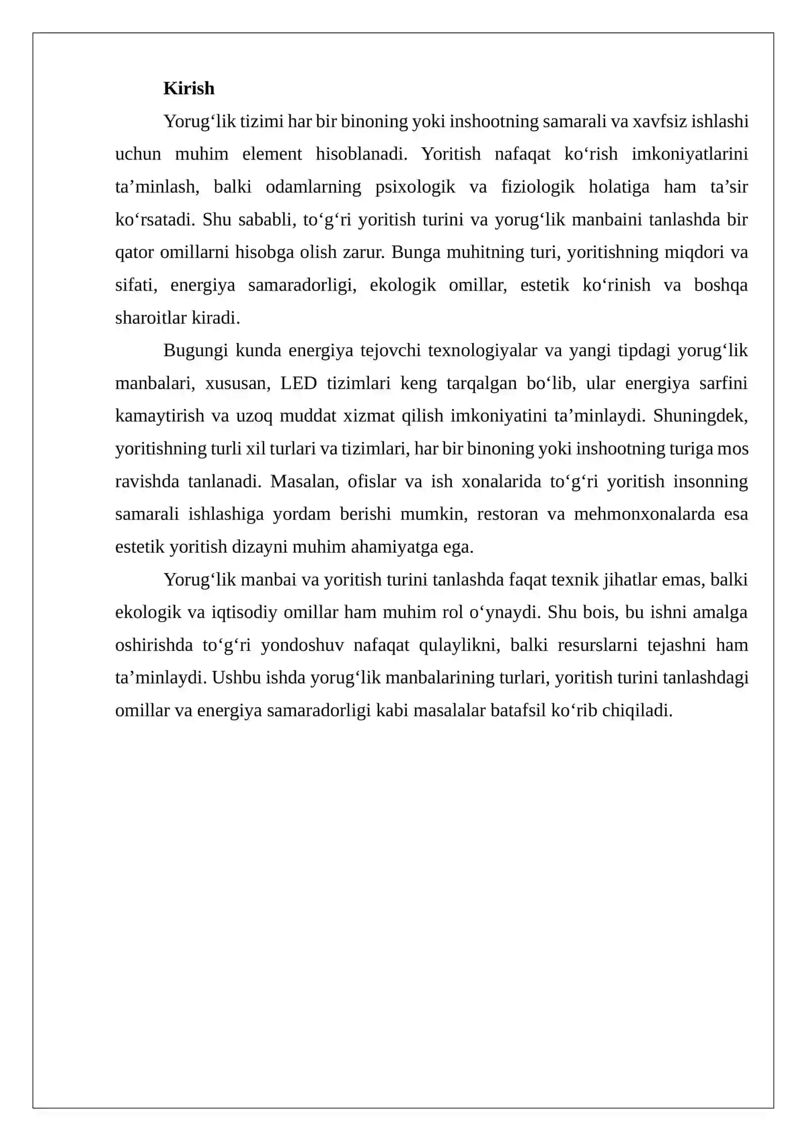 Yorug’lik manbayi yoritish turini tanlash 2