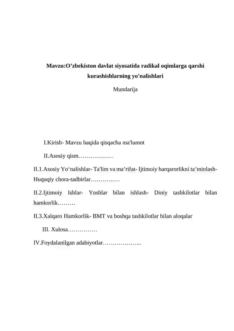O’zbekiston davlat siyosatida radikal oqimlargga qarshi kurashishning yo’nalishlari 2
