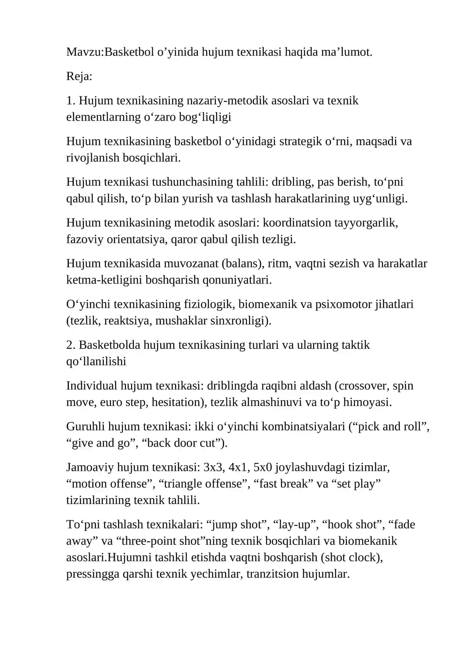 Basketbol o'yinida hujum texnikasi 2
