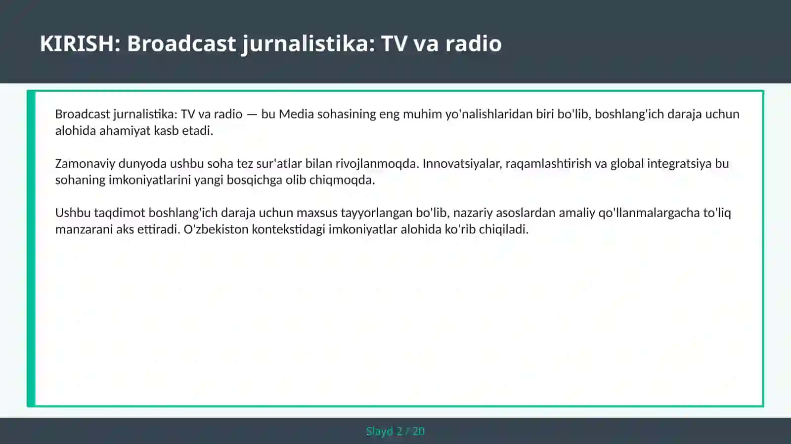 Broadcast jurnalistika: TV va radio 2