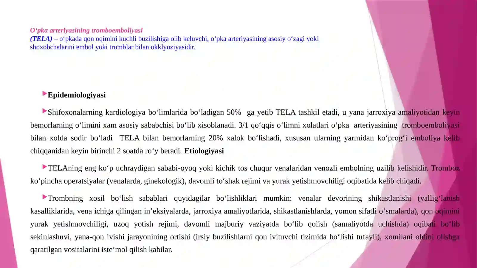 O‘PKA arteriYaSINING TromboemboLIYaSI 2