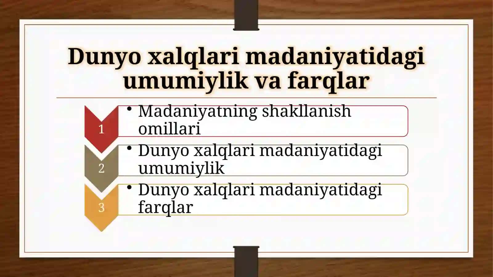 Dunyo xalqlari madaniyatidagi umumiylik va farqlar 2