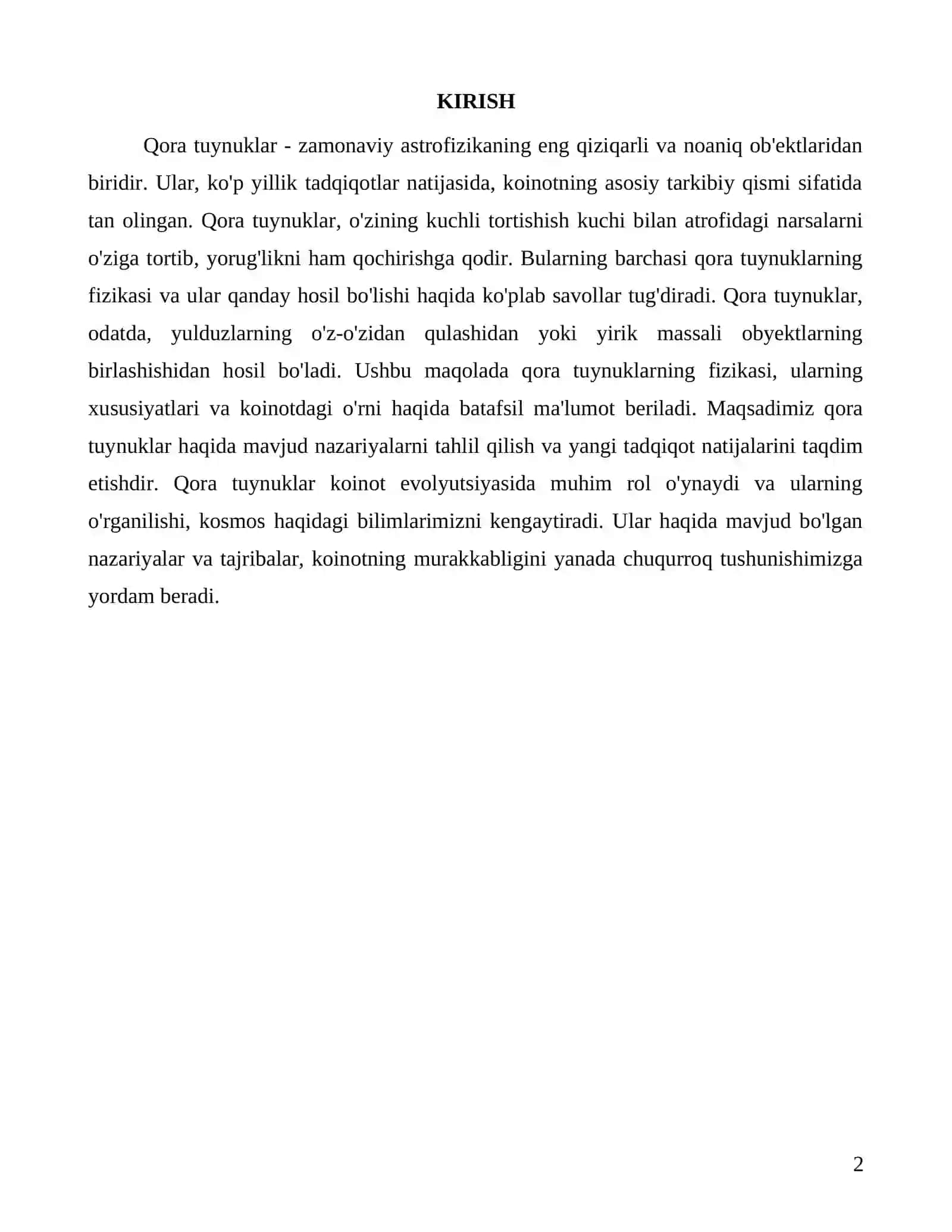 Qora tuynuklar: Fizikasi va koinotdagi o'rni 2