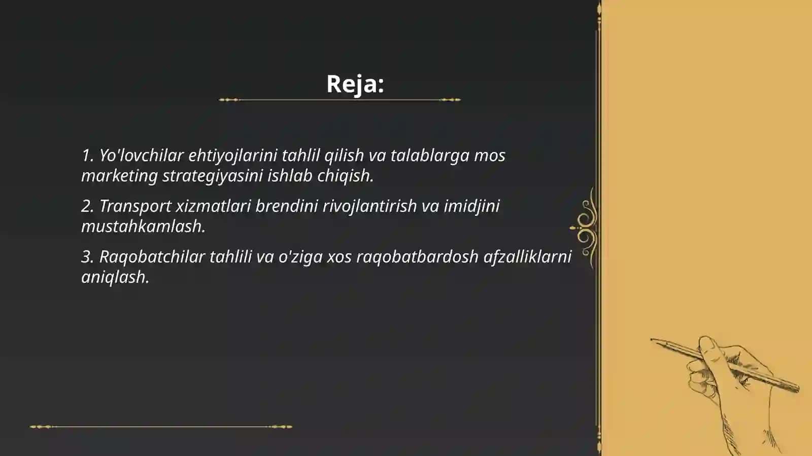 Metropolitenni - sistemalashtirish va boshqarish bo’yicha marketing bo’lim uchun loyiha 2