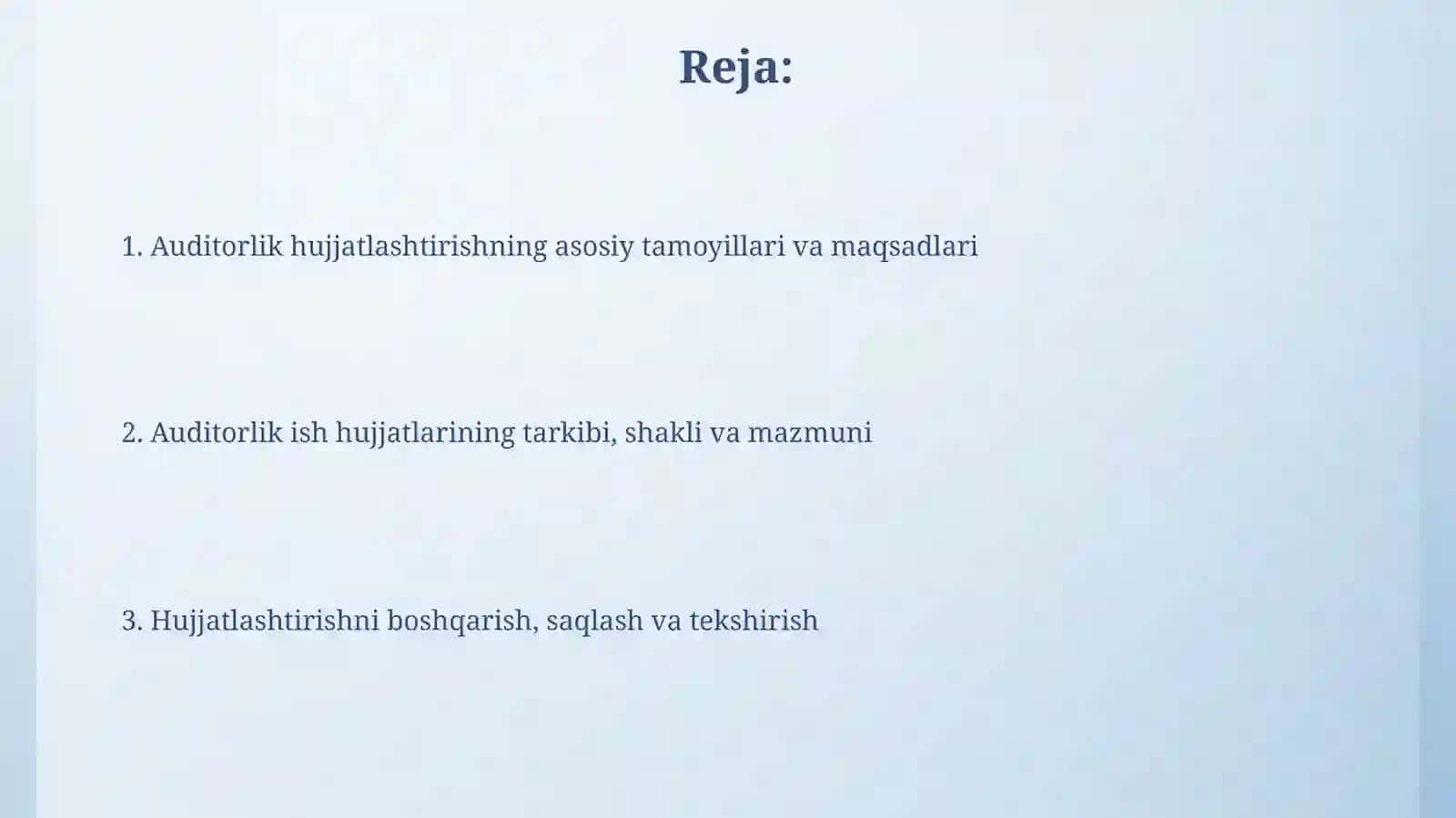 Auditorlikni hujjatlashtirish 2